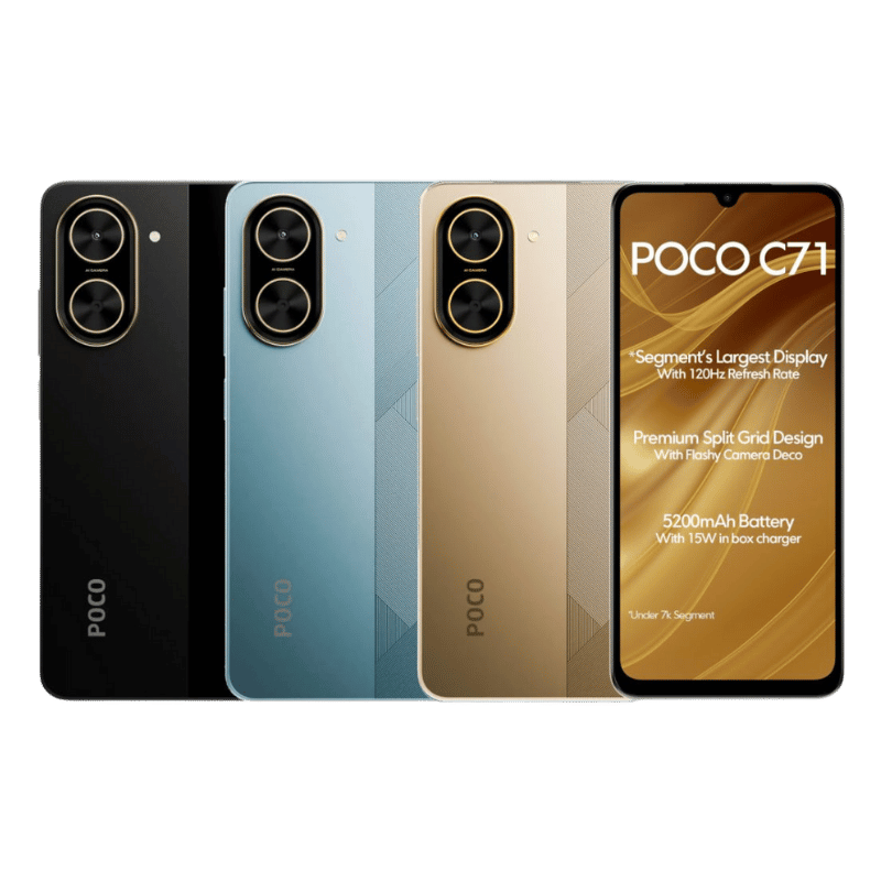 CELULAR POCO C71 - 64GB de Fomo Argentina - El Poco C71 64 GB 3 GB RAM, lanzado en abril de 2025, es un smartphone de gama de entrada con Android 15 (HyperOS), pantalla IPS LCD de 6,88″ 720 × 1 640 px con tasa de refresco de 120 Hz y brillo de hasta 600 cd/m², procesador Unisoc T7250 de ocho núcleos en 12 nm con GPU Mali‑G57 MP1, 3 GB de memoria LPDDR4X, 64 GB eMMC 5.1 ampliables por microSD, cámara trasera dual de 32 MP + auxiliar con flash LED y vídeo 1080p@30fps, cámara frontal de 8 MP (HDR, vídeo 1080p@30fps), batería de 5 200 mAh con carga rápida de 15 W, conectividad Wi‑Fi 5, Bluetooth 5.2, USB‑C 2.0, GPS y lector lateral de huellas, todo en un diseño de 171,8 × 77,8 × 8,3 mm, 193 g, resistente al polvo y salpicaduras; una opción moderna y práctica para uso diario básico