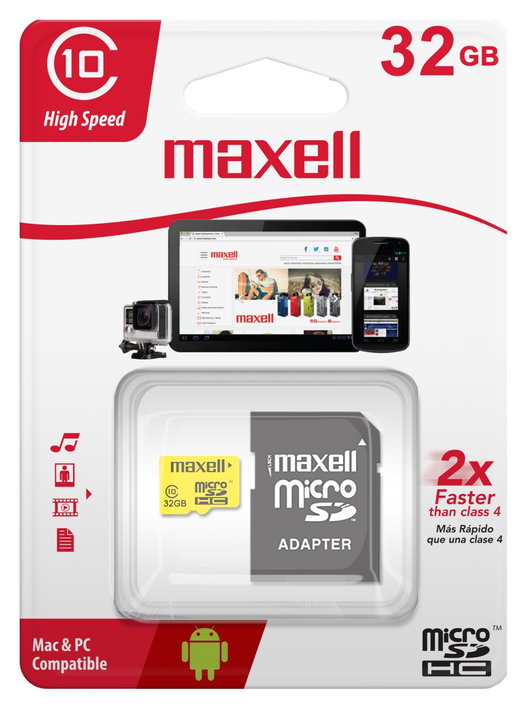 Memoria 32gb- MAXELL de Fomo Argentina - -Para uso general o diario, sobre todo en teléfonos móviles, cámaras de seguridad.
-A prueba de golpes, cambios de temperatura, rayos X y resistente al agua, polvo, suciedad, manteniendo todos los datos en forma segura
-Velocidades de transferencia de hasta 90 MB/s.

